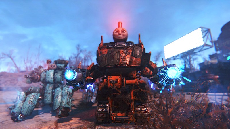 Illustration for article titled Fallout 4 Robots Are Way More Intimidating With a Thomas Head